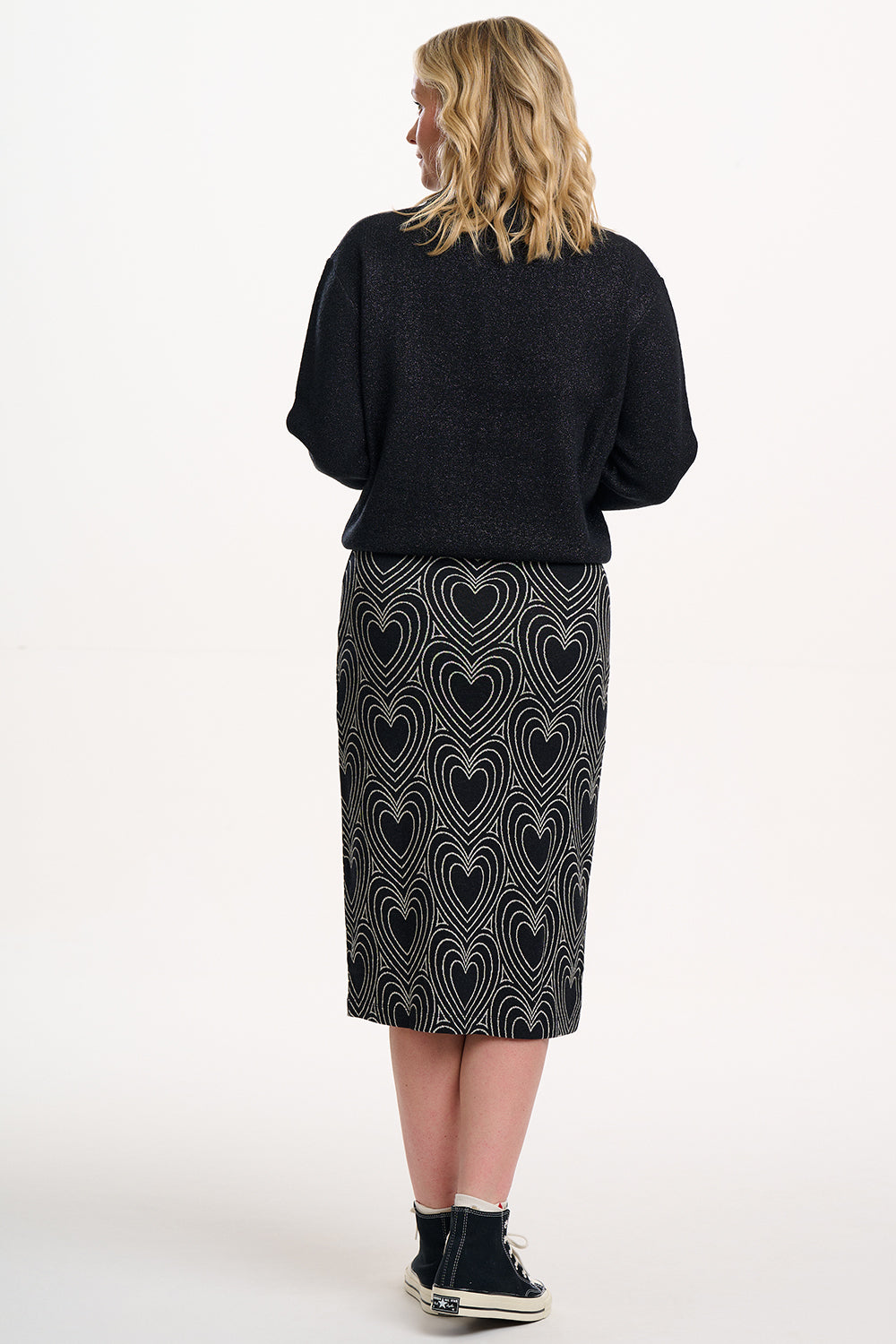 Faith Jersey Jacquard Midi Skirt - Black/Off White, Heart Explosion