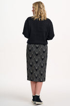 Faith Jersey Jacquard Midi Skirt - Black/Off White, Heart Explosion