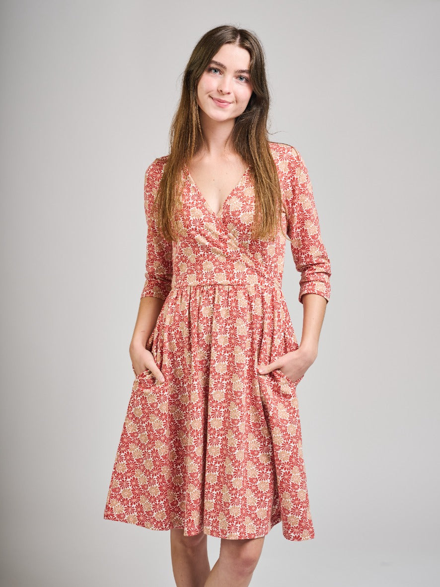 Callie 3/4 Sleeve Wrap Dress - Matisse Vermillion