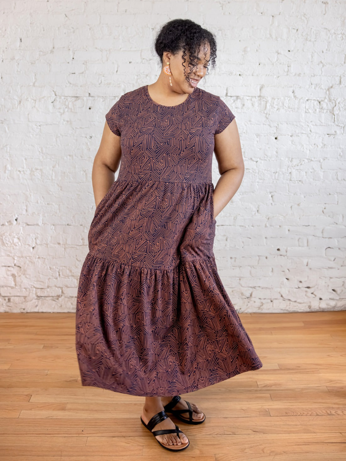 Tiered Jersey Plus Size Dress - Tree Rings Blue