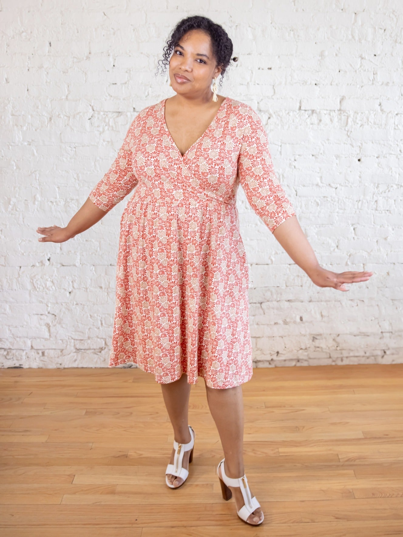 Callie 3/4 Sleeve Plus Size Wrap Dress - Matisse Vermillion