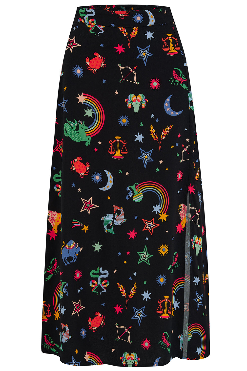 Rosalind Skirt - Black, Zodiac Rainbow Skies