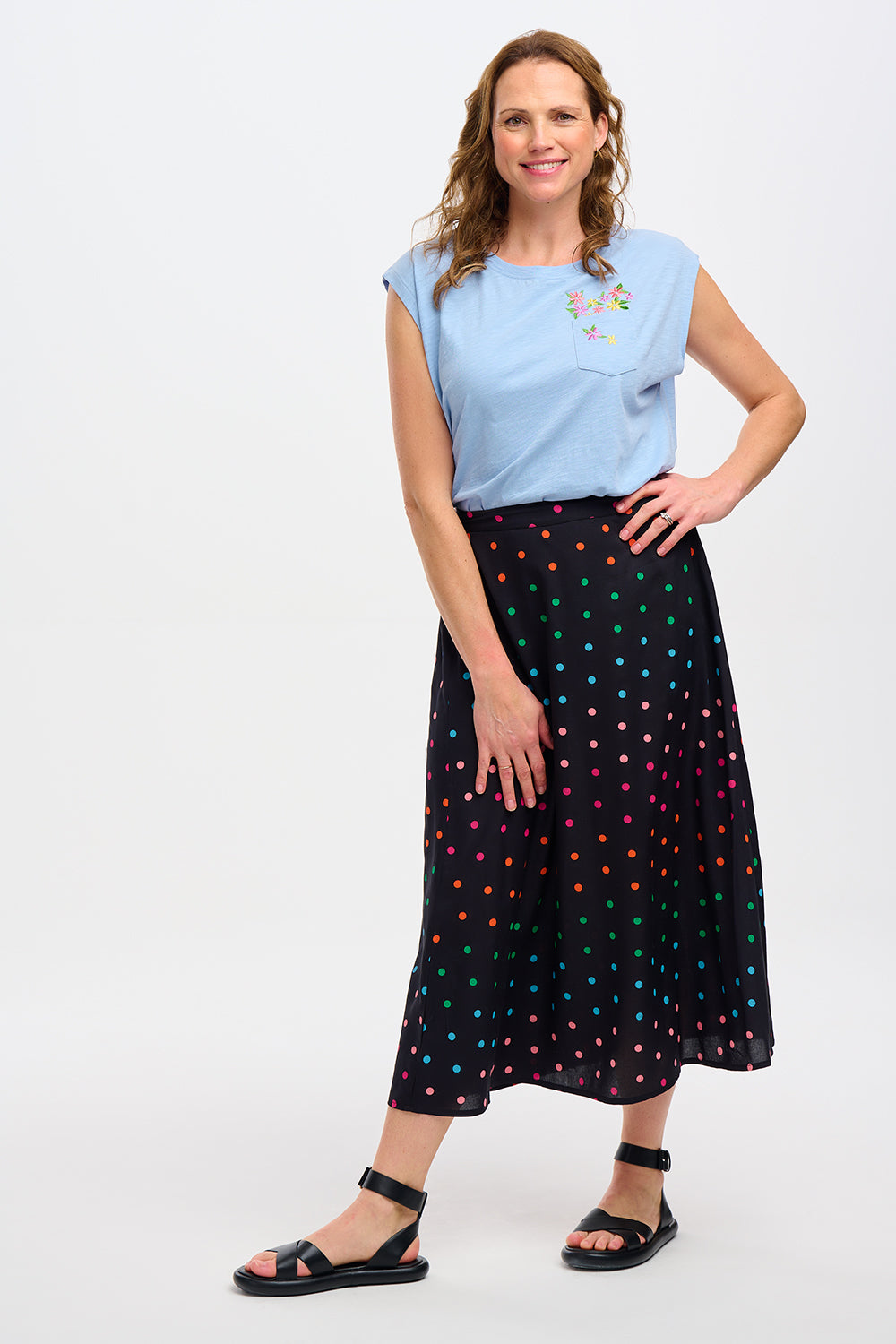 Zora Skirt - Black, Rainbow Polka