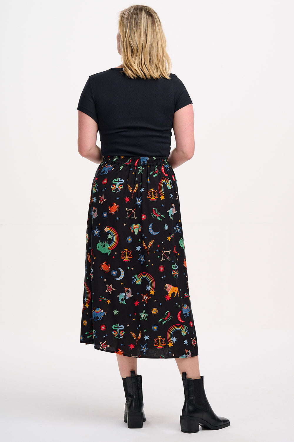 Rosalind Skirt - Black, Zodiac Rainbow Skies