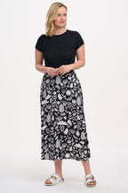 Krista Skirt - Monochrome, Folk Floral