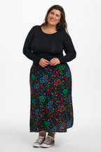 Rosalind Skirt - Black, Snake Floral