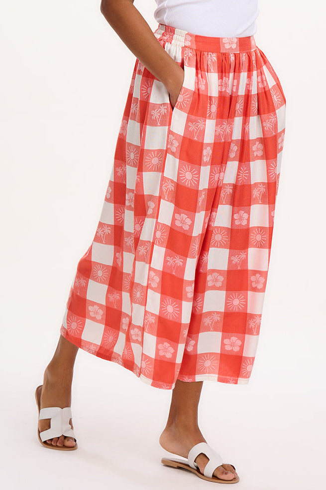 Cecilia Skirt - Off-White/Coral, Tropical Gingham