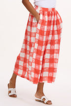 Cecilia Skirt - Off-White/Coral, Tropical Gingham