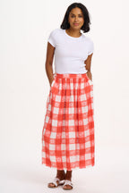 Cecilia Skirt - Off-White/Coral, Tropical Gingham