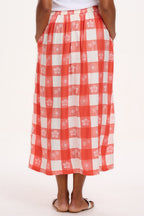 Cecilia Skirt - Off-White/Coral, Tropical Gingham