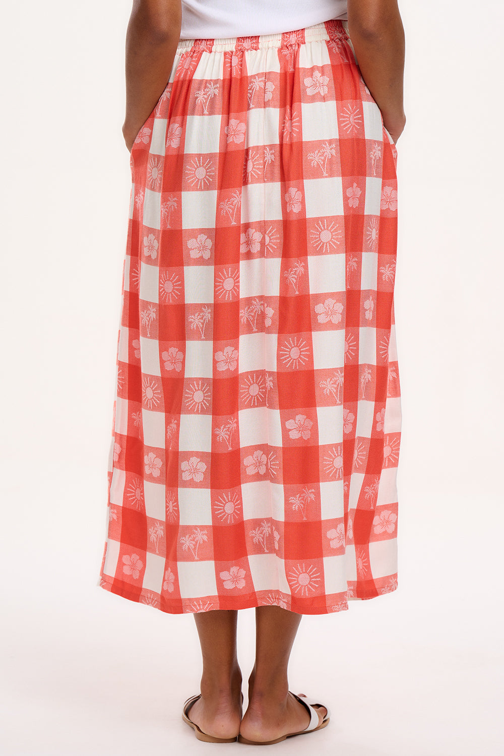 Cecilia Skirt - Off-White/Coral, Tropical Gingham