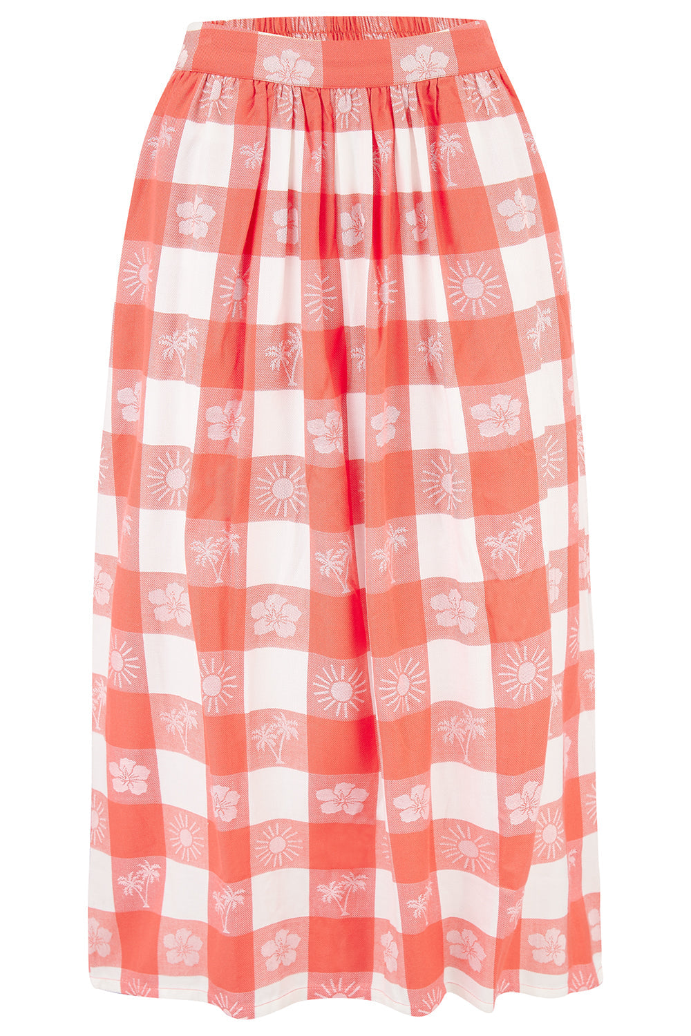 Cecilia Skirt - Off-White/Coral, Tropical Gingham