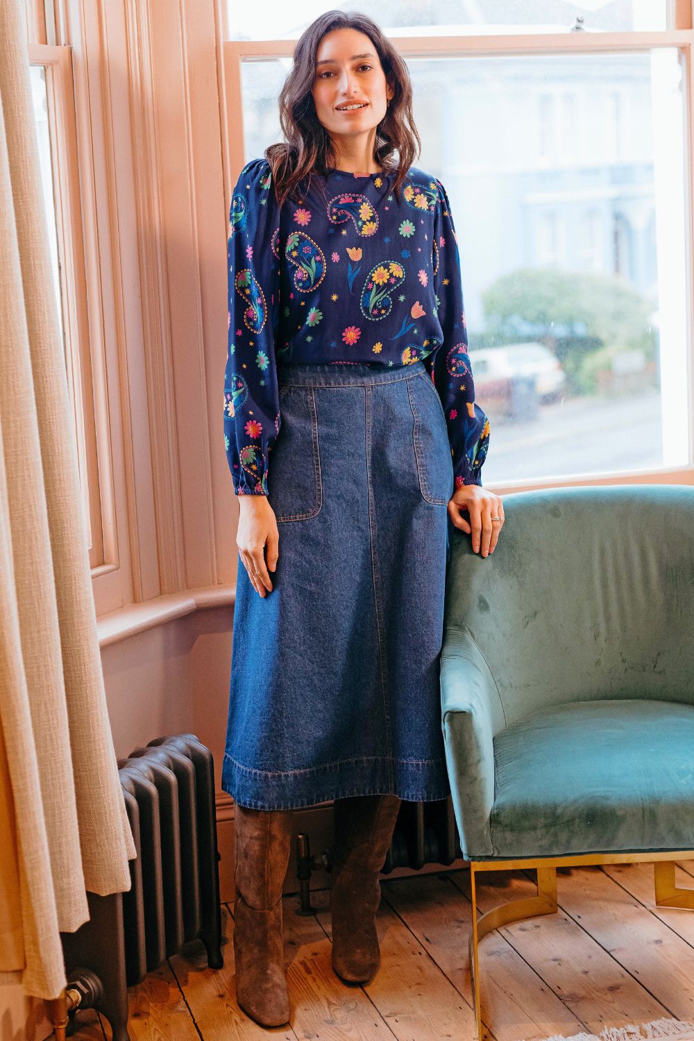 Joanna Midi Skirt - Deep Blue Denim