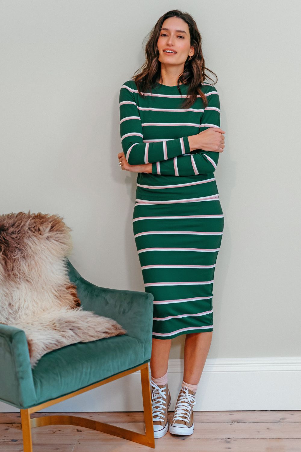 Saskia Jersey Skirt - Green, Colour Pop Stripe
